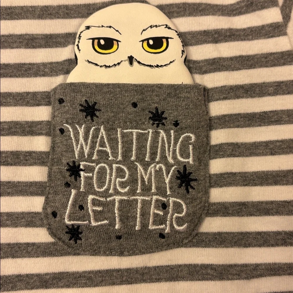 Harry Potter Hedwig Kids Gray and White Striped Tee 7-8 years